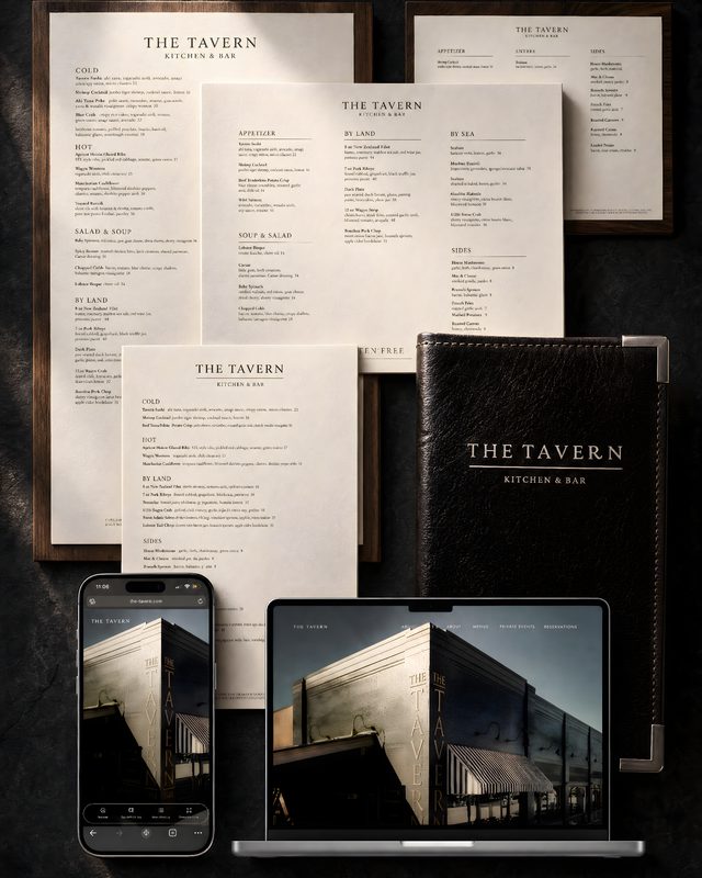 The Tavern Kitchen & Bar brand system: menus, website, and interior design